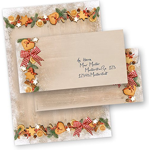 Briefpapier Set Weihnachten LANDIDYLLE 25 Sets ohne Fenster Weihnachtsbriefpapier A4 Holz Landhaus Stil urig schön
