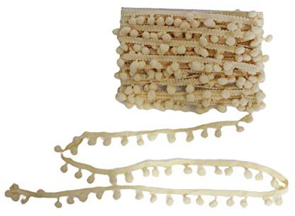 Yalulu 9,1 m Bommelborte mit Ballfransen, zum Basteln, Nähen, Zubehör, Spitze für Zuhause, Party-Dekoration (beige)
