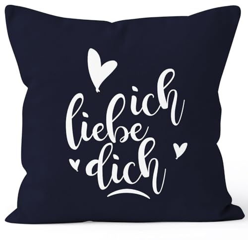 MoonWorks Kissenbezug Ich Liebe Dich I Love You Liebe Love Geschenk Frau Freundin Mann Freund Zuneigung Kissen-Hülle Deko-Kissen Baumwolle Navy 40cm x 40cm