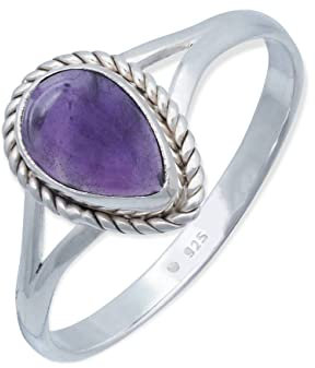 mantraroma Damen Ring Silber mit Stein Amethyst Edelstein lila dezent verspielt