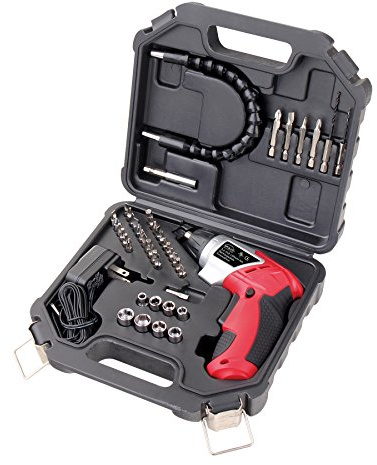 Apollo Tools Cordless Screwdriver 45 Piece Set, Red DT4944 | Rechargeable 3.6 Volt Li-ion Screwdriver with 45 Piece Accessory Set in Black Carrying Case