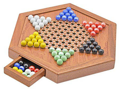 sharprepublic Dames Chinoises en Bois 12 Pouces Conseil Jeu 6 Billes de Verre de Couleur Famille Jeu Amusant Jouet Ensemble