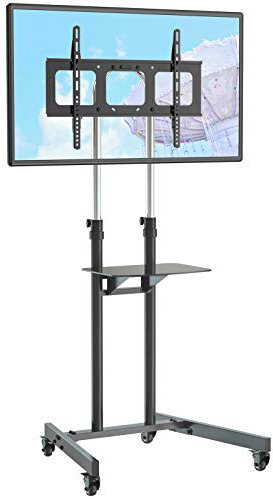 HFTEK - Mobile Fernseh-Monitor-Halterung Ständer Rollwagen mit TV-Adapter für Bildschirme 32-70 Zoll – VESA max. 600x400 – mit Ablagefläche (ST04H)