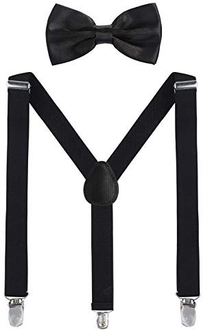 WELROG Herren Hosenträger Fliege Set - Solide Farbe Elastisch Y Gestalten mit Stark Clips Verstellbare Hosenträger (Navy blau)
