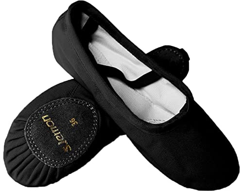 Ballet Shoes for Girls,Canvas Ballet Slipper Dance Gymnastic Shoe Kid Adult | Split Sole Women Dance Ballerina Slippers w/ Elastic Band Gymnastics Shoes