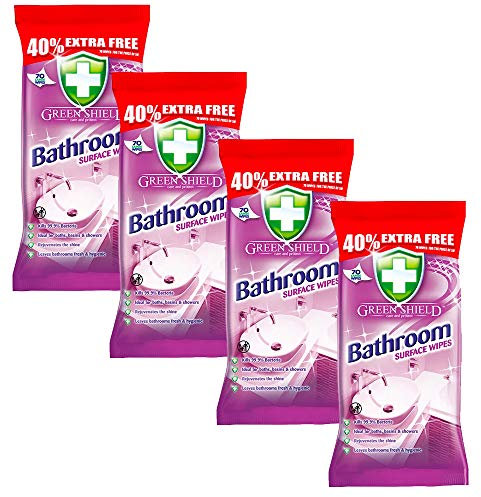 Green Shield Bathroom Surface Wipes 4 Packs = 280 Wipes - Cleans Baths Sinks & Showers and Other Home Surfaces- Home Cleaning