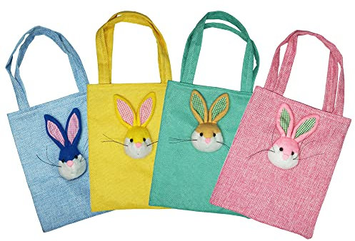 4er-Pack Osterhasen-Süßigkeitenbeutel – Bunte Jute-Geschenkbeutel für Ostergeschenke, Partyfavors, Eierfüller & Körbchen-Dekoration. (Kombination A)