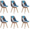 BenyLed Lot de 6 Chaises Scandinaves en Tissu de Lin avec Bois Massif Pieds (Bleu)