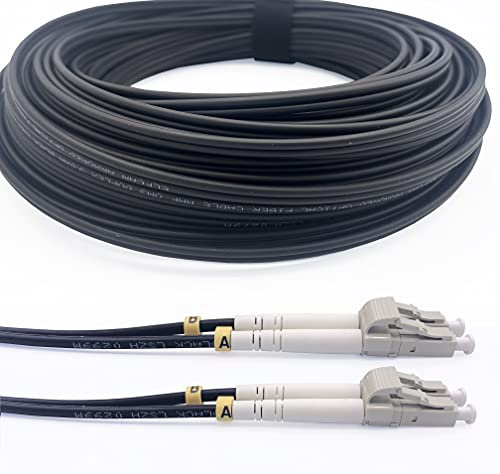 Elfcam® - 40m Gepanzerte Glasfaser-kabel LC/UPC auf LC/UPC OM3 Multimode Duplex 50/125um LSZH, LWL-Kabel LC für den Innen- und Außenbereich, Schwarz, 40M