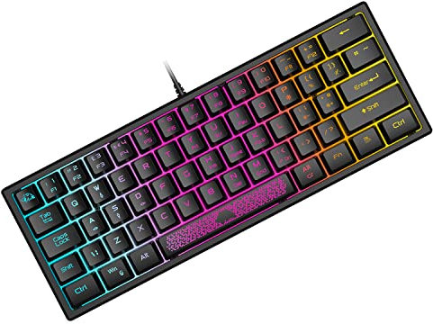 ZIYOU LANG Mini 60% Gaming-Tastatur, Membran Game Keyboard mit Halbmechanisch Tasten, Kompakt 62 Tasten, Optical RGB-Chroma-Hintergrundbeleuchtung, QWERTY Layout für PC Laptop Mac Computer-Schwarz