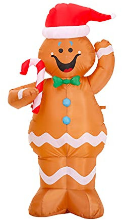 Irishom Aufblasbarer Lebkuchenmann Gingerman mit LED-Lichtern 150cm Weihnachtsfigur Weihnachtsdeko Winterdeko für Außen Gartendekoration