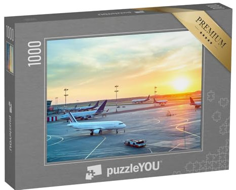 puzzleYOU: Puzzle 1000 Teile „Flughafen in schönem Sonnenuntergang“ – aus der Puzzle-Kollektion Flughafen, Flugzeuge