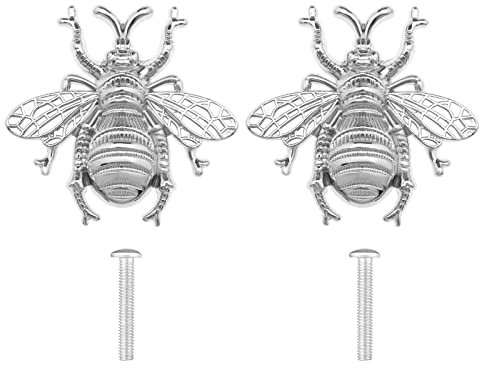 VGOL 2PCS Drawer Knobs Bee Pull Handles with Screws for Cabinet Wardrobe Kitchen Cabinet Cupboard Door Dresser Closet Silver