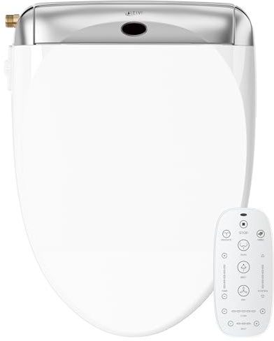 LEIVI Asiento de inodoro inteligente con control remoto inalámbrico y panel lateral, múltiples modos de pulverización, asiento con calefacción ajustable, secador de agua caliente y aire, luz nocturna