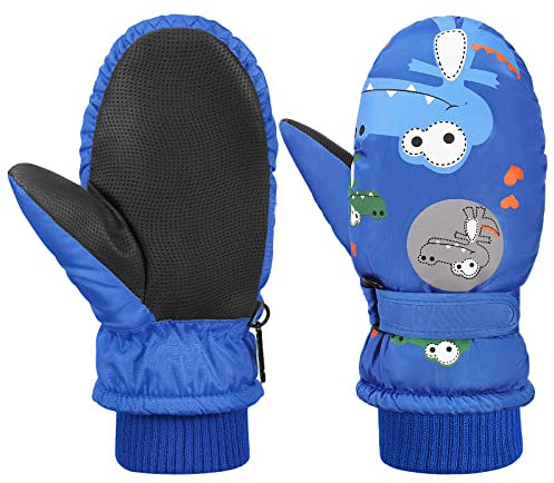 MoKo Kinder Skihandschuhe, Winter Fäustlinge Handschuhe Winddicht Wasserdicht Sport Handschuhe für Skifahren Radfahren Snowboarden Outdoor-Aktivitäten für Jungen Mädchen von 5-10 Jahren, Blau/Kroko