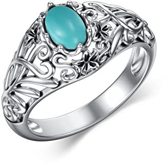 BETHZA Natürlicher Türkis-Ring für Damen, 925er Sterlingsilber, westlicher viktorianischer Statement-Ring, Schmuck, Geschenk für Geburtstag, Weihnachten Größe 18