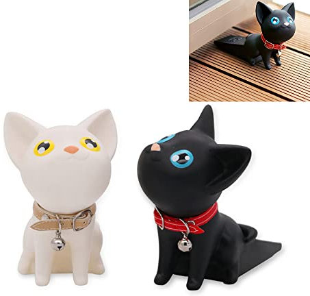 2 pièces Butée de porte – Beau Bouchon de Porte Chaton,Butée de porte de sécurité antidérapante et anti-rayures, fonctionne sur toutes les surfaces de sol (noir et blanc)