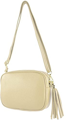 modamoda de - T240 - kleine Umhängetasche aus ital. Echtleder, Farbe:Creme