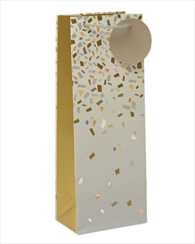 Silver & Gold Patterned Bottle Gift Bag with Tag Gift Wrapping Essentials 689089