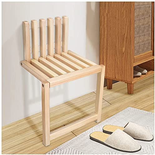 LFIEVO Wand Klappstuhls mit wahlweise Sitzhöhe 35cm/42cm Der unsichtbare klappbare Massivholzhocker spart Platz und hat eine maximale Tragkraft von 300 kg Weiß/Holzfarbe