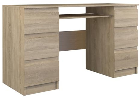 WHATSIZE ENTERPRISE – Kuba – Large 6 Drawer Work Desk for Office, Study, Livingroom or Bedroom - Computer or Laptop Storage with Extendable Keyboard And Mouse Shelf, Sonoma Oak Colour