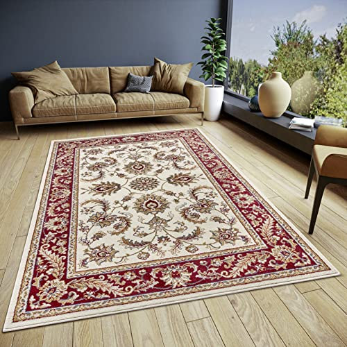Hanse Home Reni Teppich Orientalisch – Orient Läufer klassisch dicht gewebt mit Ornamenten und Blumenmotiven Weicher Kurzflor für Schlafzimmer, Esszimmer, Wohnzimmer, Flur – Creme Rot, 57x90cm