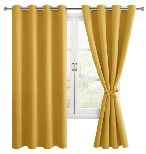 Hiasan Verdunklungsvorhänge Gardinen mit Ösen,Gelb Blickdicht Vorhänge,2 Stück,140 x 175 cm (Breite x Höhe),weiche Schiebevorhänge für Schlafzimmer,Wohnzimmer usw.