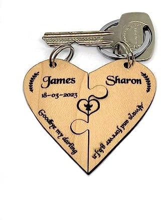 KC Laser Crafts Personalised Memorial Bereavement Gift Keep Sake Maple Hardwood Jigsaw Heart Keyring 'gone but not forgotten'