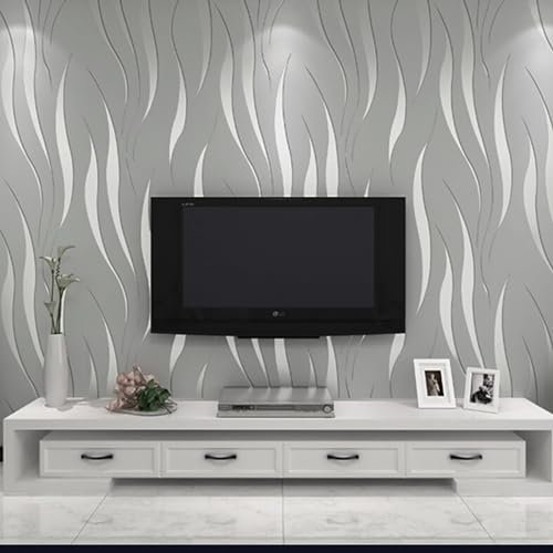 Trafagala Silber Grau Tapeten Moderne Minimalistisch Mode Vliestapete Wanddekoration 3D effekt Tapeten vliestapete geprägt Tapete gestreift Wohnzimmer TV Sofa Hintergrund Wellenstreifen