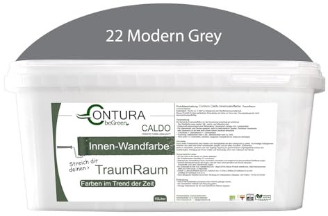 Contura Caldo 10 Liter Wandfarbe 35 Farben Deckenfarbe Contura Hohe Profi Deckkraft Klasse 1 (22 Modern Grey)