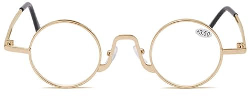 MAGIMODAC Damen Herren Lesebrille Rund Klein Mini Blaulichtfilter Lesebrillen Metall Anti Blaues Licht Lesehilfe Sehhilfe mit Sehnstärke Golden 1.0