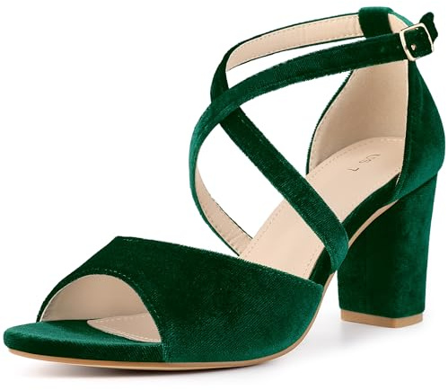 Perphy Women's Velvet Block Heel Crisscross Strap Sandals | Velvet open toe chunky heel sandals. Crisscross strap design. Comfortable fit. Casual & evening wear.