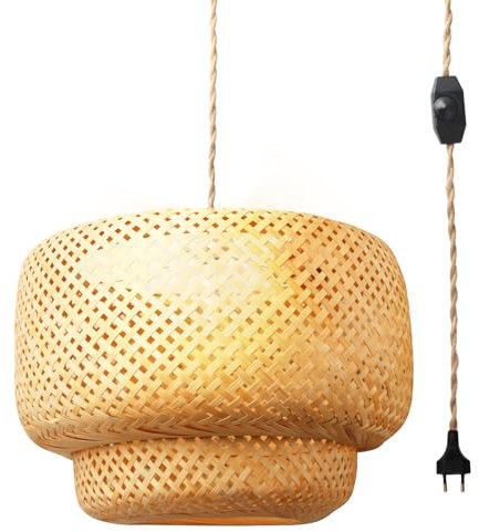 LOFOB Boho Handgefertigter mehrschichtiger natürlicher Weiden-Rattan-geflochtener Hängeleuchter für Kücheninsel, Esszimmer, Veranda (P1495-D42-CT)