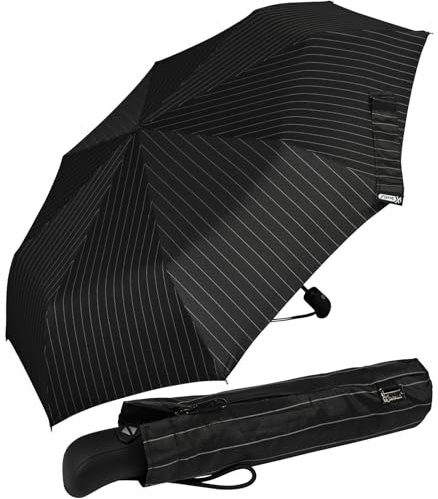 iX-brella First Class – Regenschirm mit Auf-Zu-Automatik - stabil groß sturmfest - Nadelstreifen schwarz