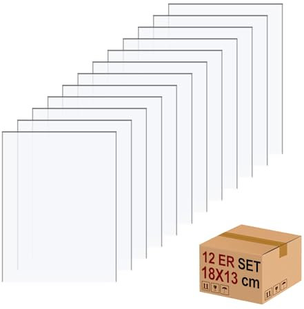 12er Profi Set Acrylglas 1mm Dicke, (18 x 13cm) Acrylplatten,ultra klare Acrylplatte transparente für Fotorahmen, Projektausstellung, Malerei, Tischaufsteller