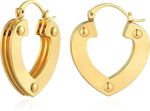 Jenosy 18K Vergoldet Gold Ohrringe Damen Layered Weidennagel Herz Ohrringe Creolen Hypoallergene Ohrringe für Frauen und Mädchen