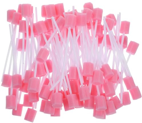 FiTspi 100 tamponi in spugna per l'igiene orale, usa e getta, con bastone, rosa, comodi tamponi dentali per la pulizia dei denti