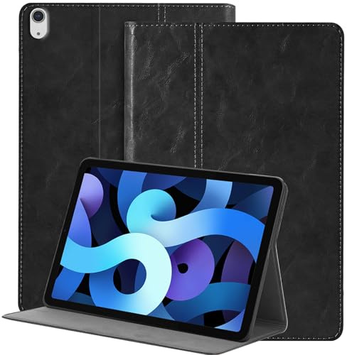NANRUIL Leder Hülle für iPad Air 11Zoll M4/M3/M2 und Air 5./4.Gen 10,9 Zoll | Echtes Leder Huelle,für iPad Air 11 Zoll 2026/2025/2024 und Air 10,9 Zoll 2022/2020 Case Cover,Auto Wachen/Schlafen.Schwarz