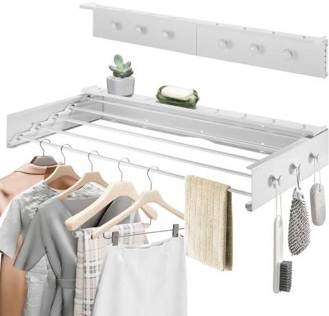 Donken Wäscheständer Wandmontage, Wäschetrockner Wand, 80cm Wäscheständer Wand ausziehbar für Badezimmer, Balkon, Terasse, platzsparend Wandwäschetrockner ideal für Indoor & Outdoor (Weiß - 80cm)