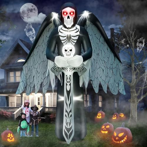 Kalolary 12 Fuß Aufblasbarer Halloween Sensenmann, Riesiger Geflügelter Aufblasbare Halloween Geister Aufblasbare Dekoration Drinnen Draußen Feiertagsdekoration Rasen Aufblasbare Zuhause Partyzubehör