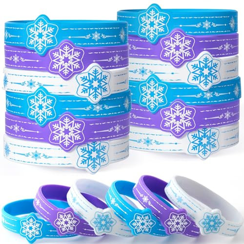 Toyssa 24 Stück Silikon Armbänder, Party Mitgebsel Kindergeburtstag Silikonarmband Kindergeburtstag Gastgeschenke Kleine Geschenke für Kinder Jungen Mädchen (Schneeflocke)