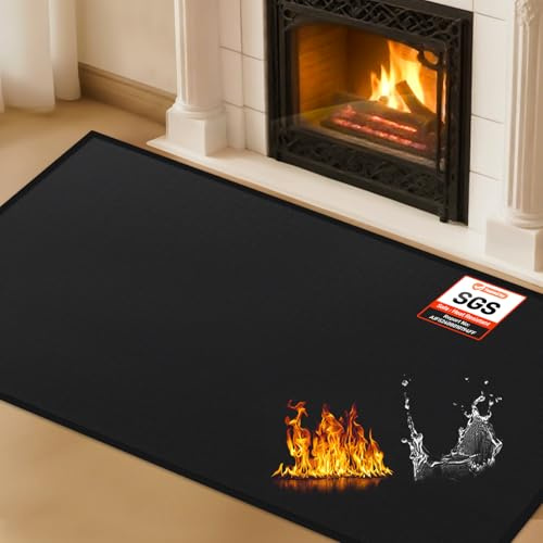 Tapis de foyer résistant au feu pour cheminées, 1,2 x 90,4 x 0,04 cm, noir | Tapis de cheminée en fibre de verre ignifuge pour protéger les sols contre les étincelles, facile à nettoyer, polyvalent