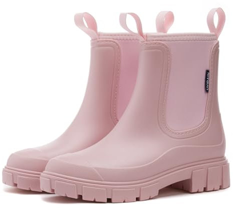 AONEGOLD Bottes De Pluie Femme Caoutchouc Imperméables Antidérapant Légères Wellies Rain Boots Semi-Hautes de Jardinage Chaussures(Rose,41 EU)