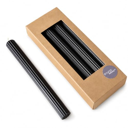 Stabkerzen Klassik mit Rillen, Schwarz, 4er Set, 25 cm x Ø 2,3 cm | Geriffelte Tafelkerzen, Paraffinwachs, Elegante Dekokerzen, Für Tischdeko, Dinner & Feste