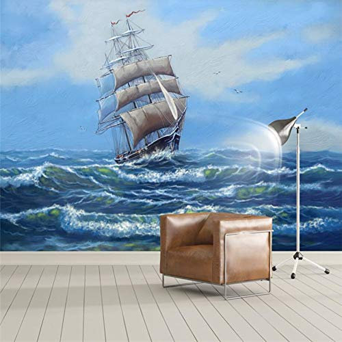 GOKSEL Photo Wallpaper Sailboat Size:W350CMxH256CM Non-Woven Art Print Fleece Wall Mural Decoration Poster Picture Design Modern