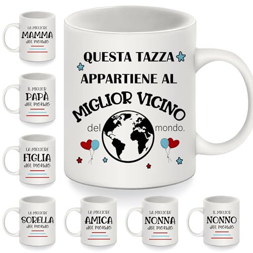 Bommex Questa Tazza appartiene al miglior vicino del mondo Migliore tazza per il vicino Regalo di compleanno Regalo di Natale Regalo di ringraziamento per i vicini Tazzine da caffè(vicino-2)