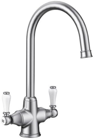 Blanco Vicus Twin Lever Kitchen Mixer Tap, Pewter Finish | Traditional Design with Modern Functionality and Smooth 360° Swivel Spout for Maximum Flexibility