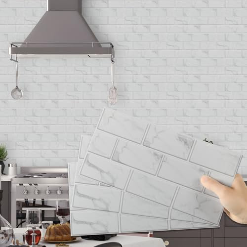 Hode Credence Adhesive pour Cuisine Blanc 24 Pièces,Carrelage Adhesif Mural Cuisine Salle de Bain, Stickers Carrelage Muraux Carreaux Adhesif Autocollant Cuisine Decoratif 15x30 cm