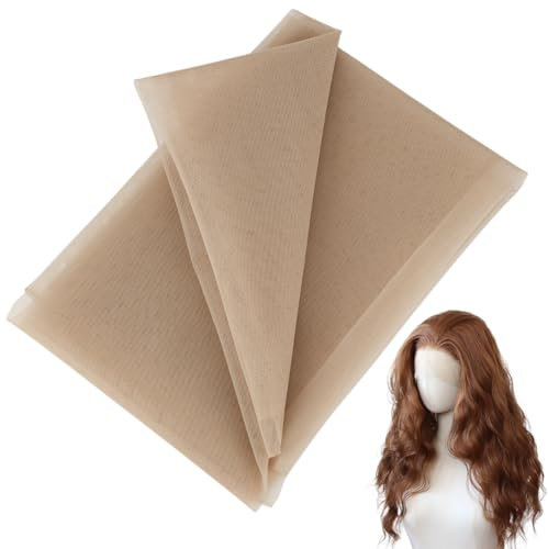 BENECREAT 0,9 m/1 Yard Schweizer Spitzennetz zur Herstellung von Perückenkappen, 1,35 m breites Foundation-Perückenzubehör, Lace Closure-Haarnetz für Lace-Front-Perücken, Hellbraun