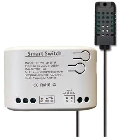 Jrifedptry Tuya Smart Life Interruttore WiFi Relè Temperatura Umidità Monitoraggio Termostato Sensore Passivo Asciutto AC 85-250V
